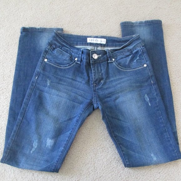 Liuces Distressed Womens Jeans Size 5 Denim Rhinestone Pockets Pants Juniors - Picture 5 of 11